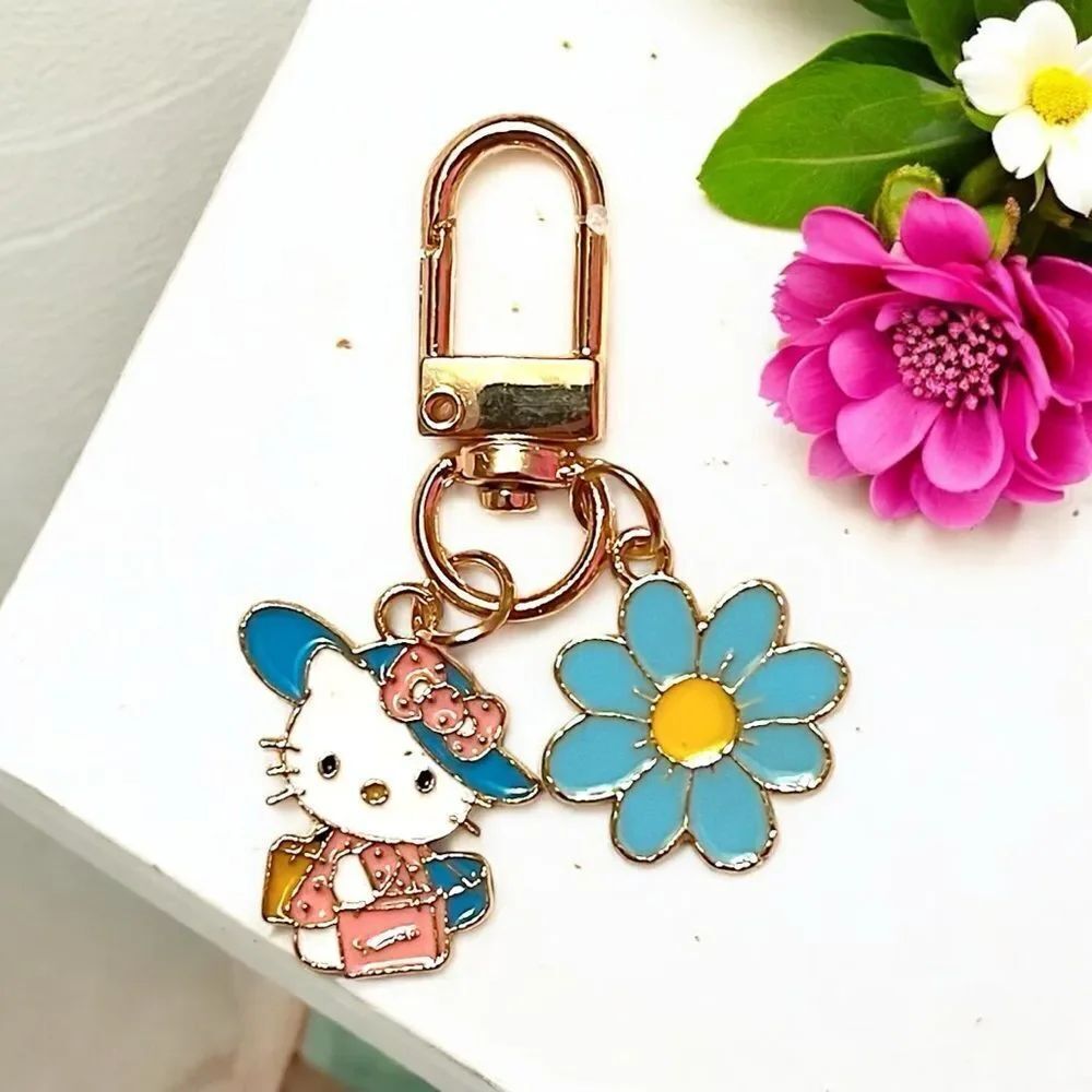 Hello Kitty Blue Flower Bag Charm Keychain Zipper Pull